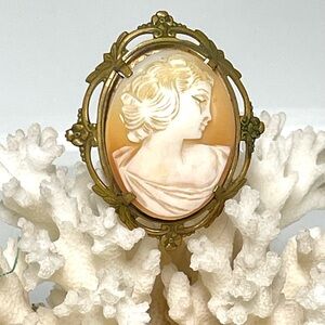 Midcentury Elegant Cameo Brooch in Gold tone setting